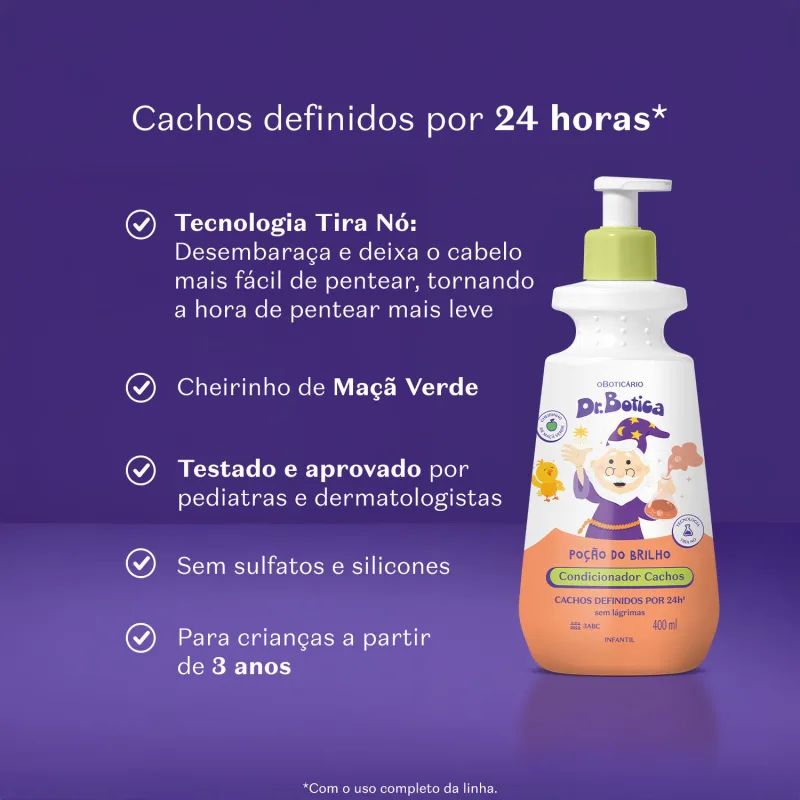 CONDICIONADOR INFANTIL CABELOS CACHEADOS 3 ABC DR.BOTICA PO��O DO BRILHO 400ML